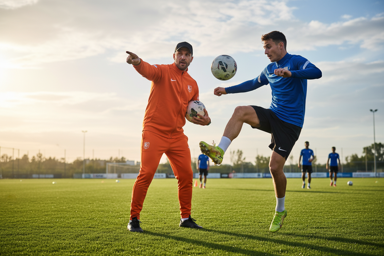 Coach and player during a 1-on-1 football training session